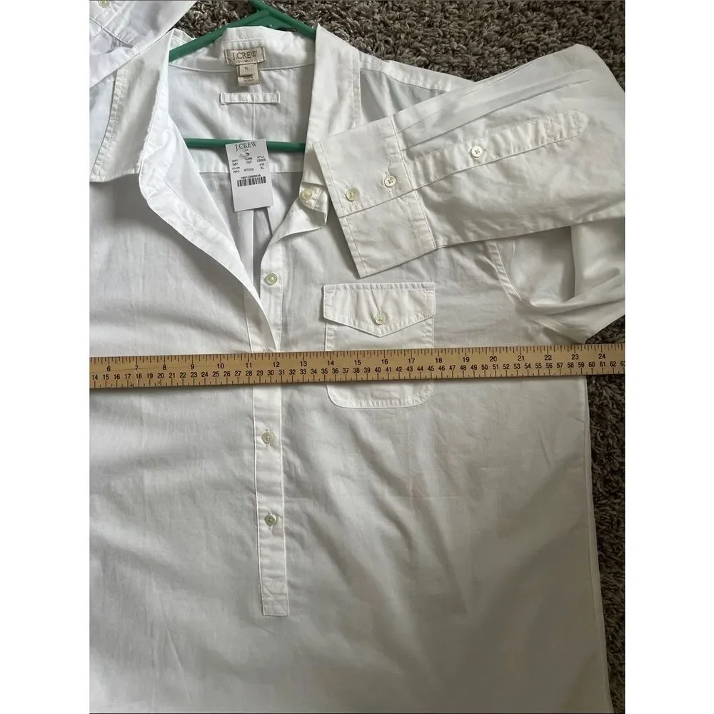 NWT J. Crew Men’s White Long-Sleeve 3/4 Button-Down Popover Shirt 100% Cotton XL